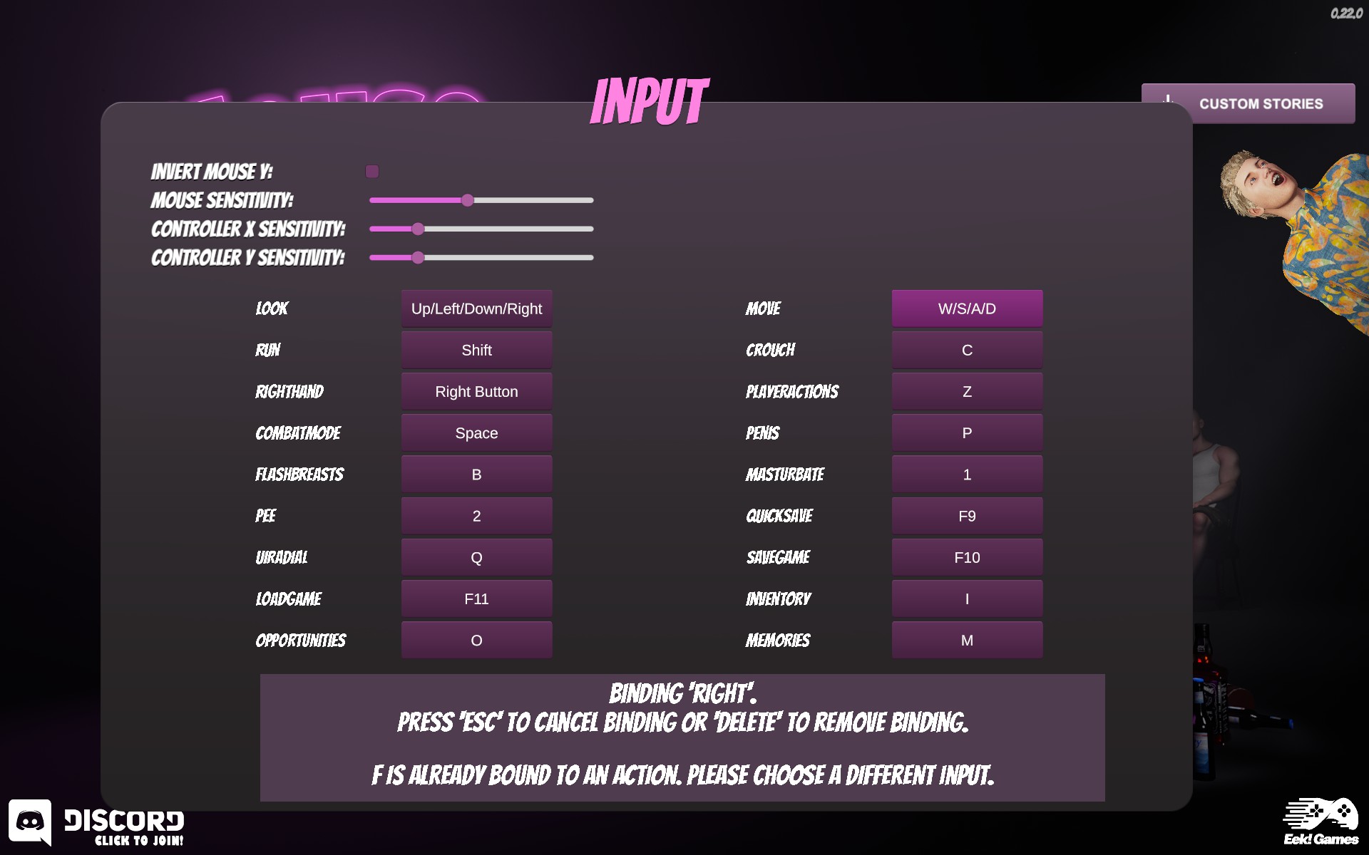 Claims "F is already bound to an action" when it is not.
